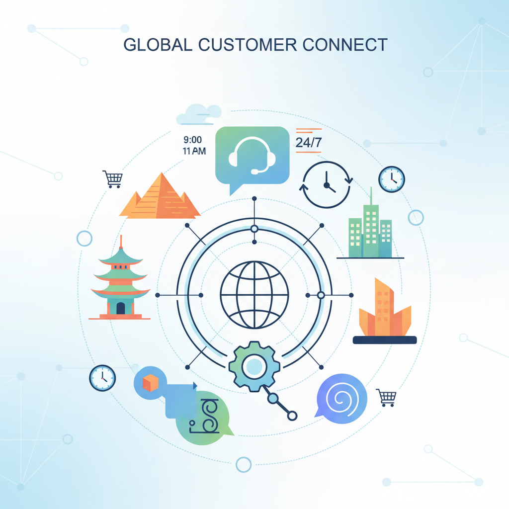 展示全球连接的客服工具界面